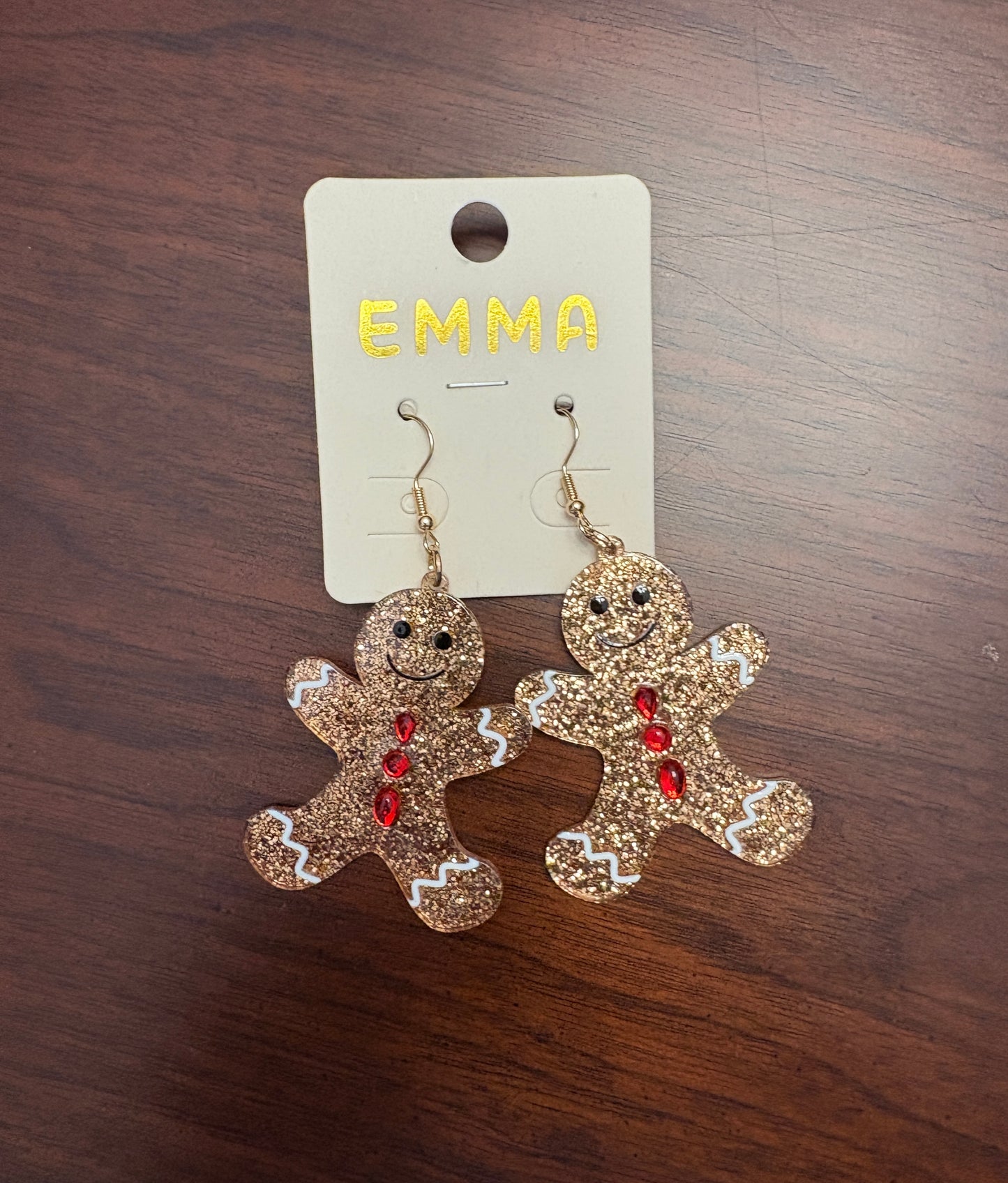 Gold Glitter Sparkly Gingerbread Man Earrings