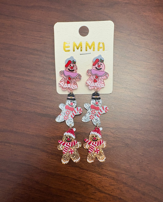 Triple Dangle Gingerbread Man Earrings