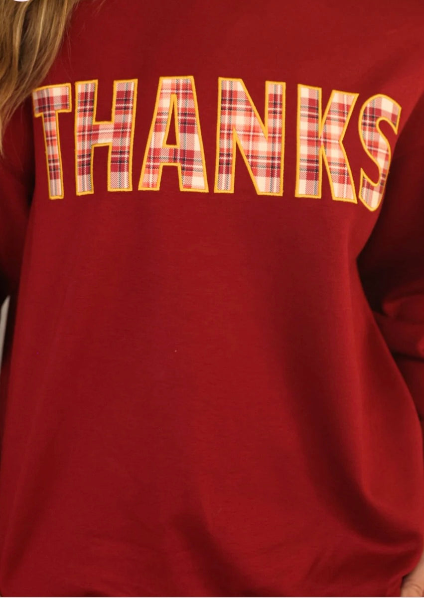 Jess Lee Thanks Plaid Patch Pullover - Burgundy