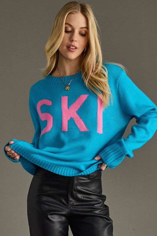 Panache Apparel Teal Blue “SKI” Sweater
