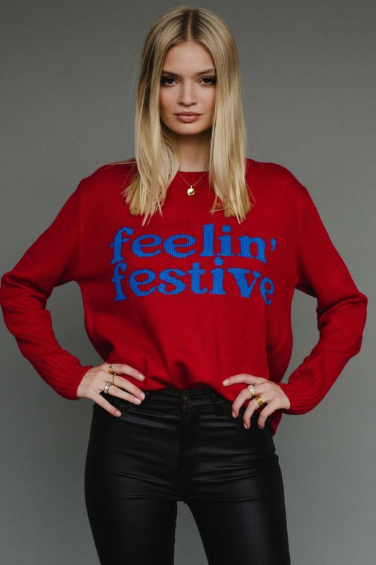 Panache Apparel Red “FEELIN’ FESTIVE” Sweater