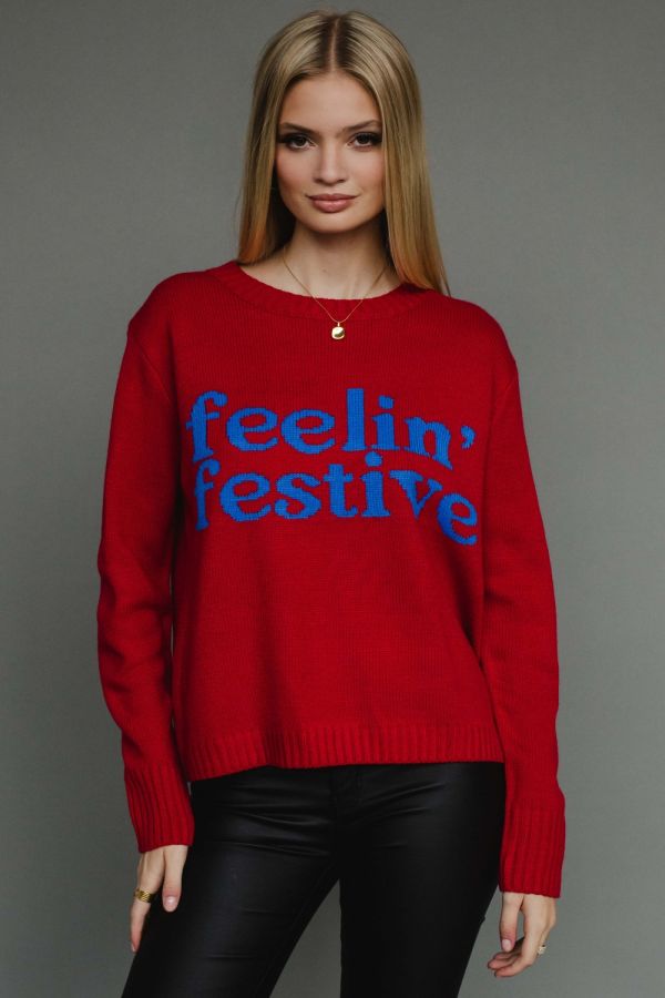 Panache Apparel Red “FEELIN’ FESTIVE” Sweater