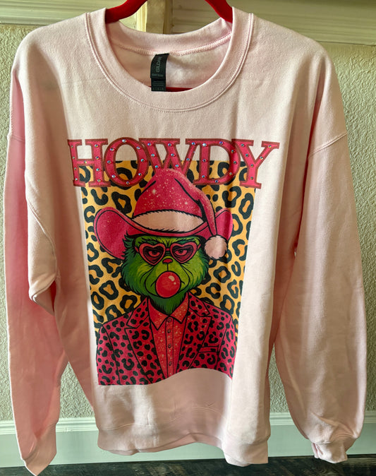 Soft Pink “HOWDY” Grinch with Bubble Sweatshirt