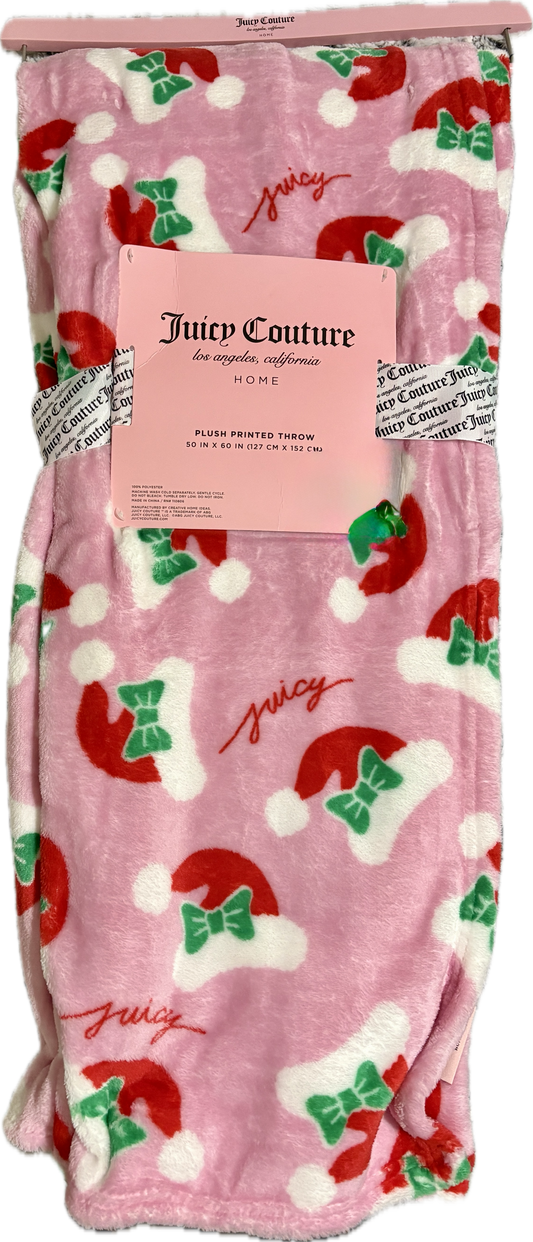 Juicy Couture Pink Christmas Blanket with Santa Hats
