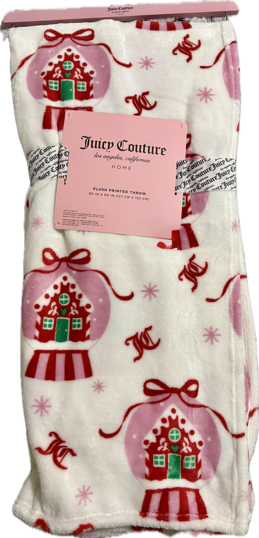 Juicy Couture White Christmas Blanket with Gingerbread House in Snowglobe
