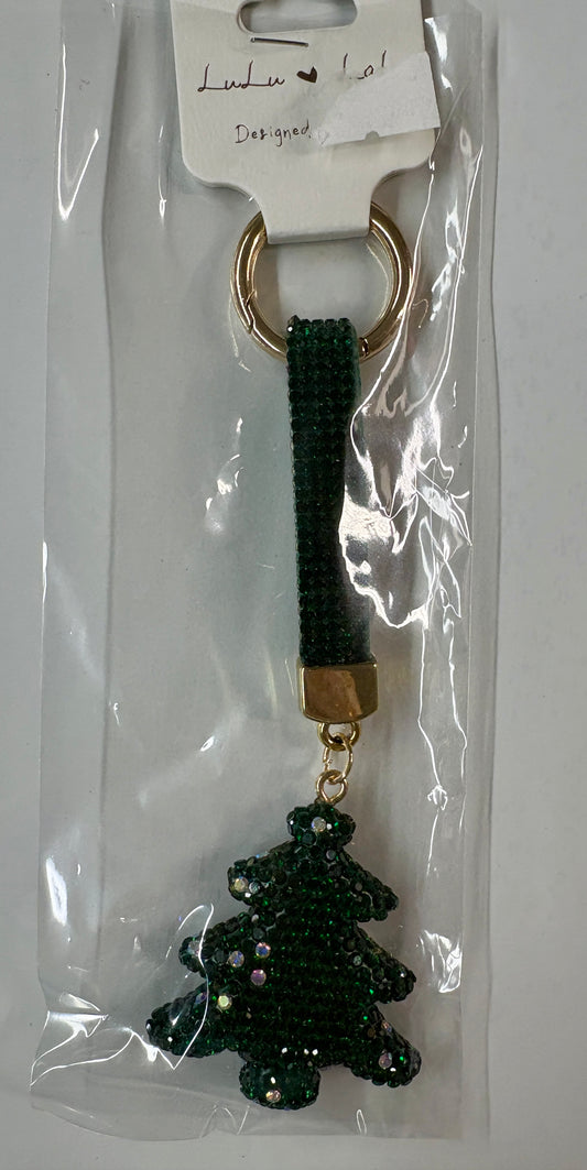 Rhinestone Christmas Tree Keychain