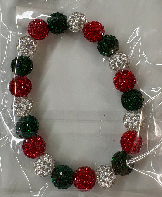 Rhinestone Red, Green & White Bracelet