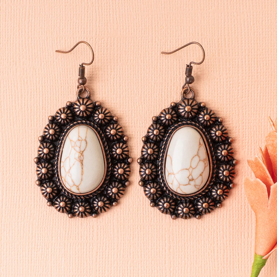 Squash Blossom Earrings-Ivory & Copper