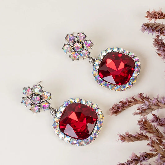 Rhinestone Earrings - Red