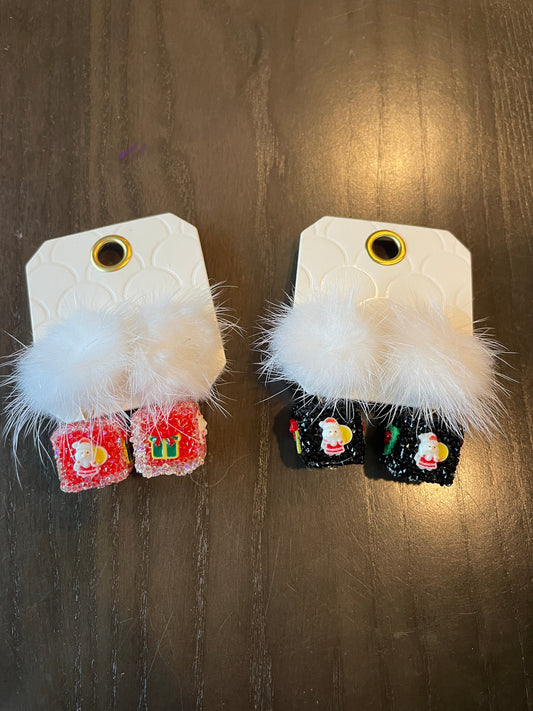 Christmas Box PomPom Earrings