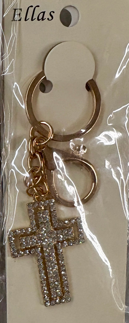 Rhinestone Cross Keychain