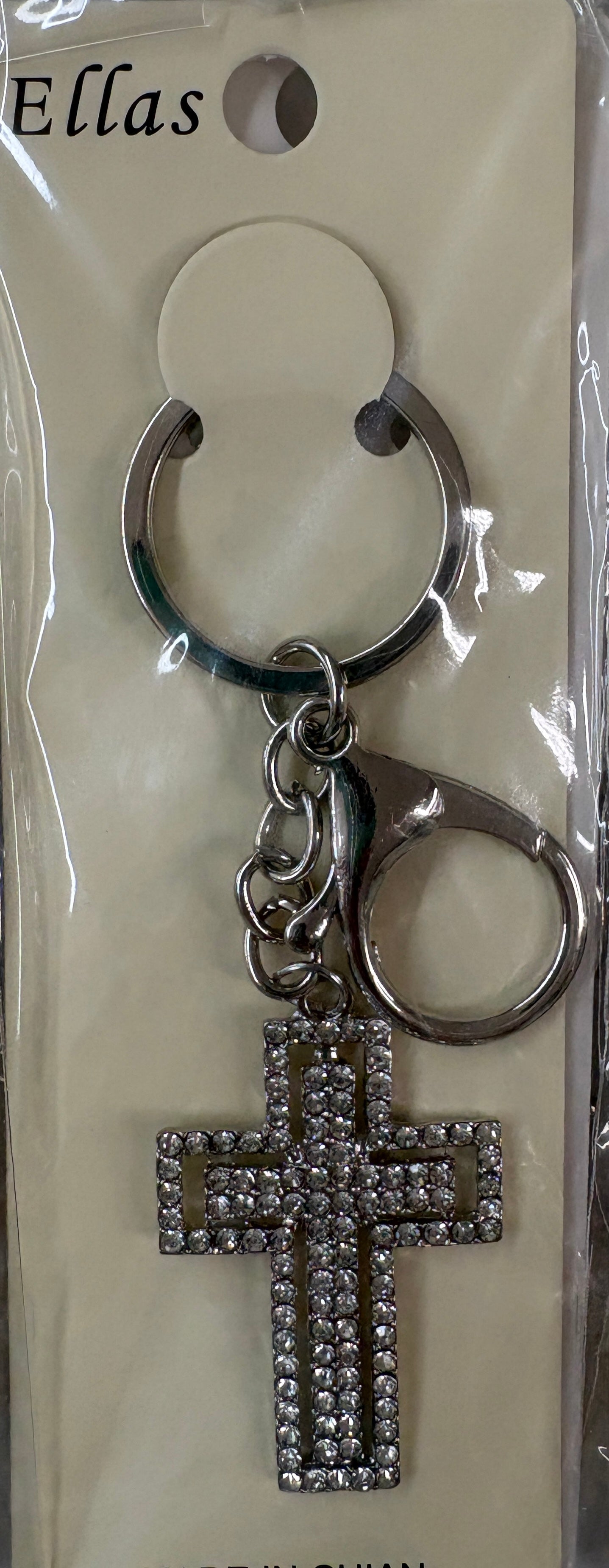 Rhinestone Cross Keychain