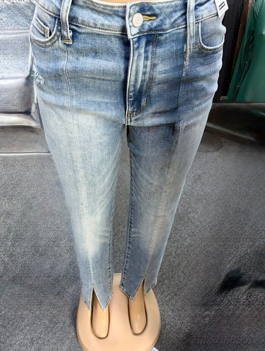 Judy Blue High Waste Vintage Light Blue Front Seam & Slit Straight Leg Jean