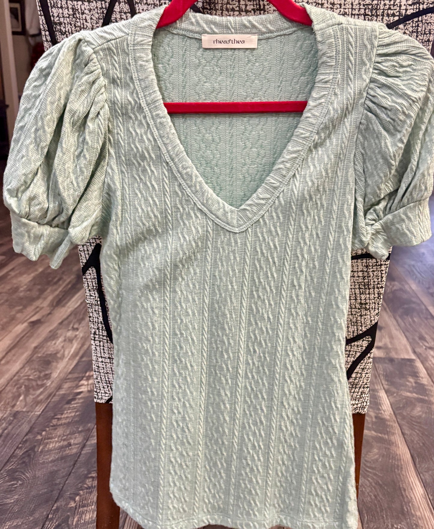 Thea & Rhea V Neck Blouse with Short Puffy Sleeves