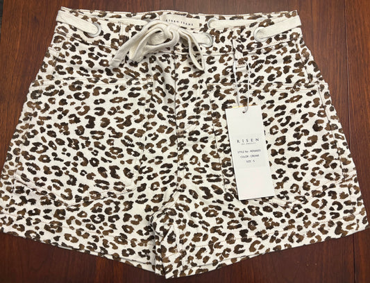 Risen Leopard Print Drawstring Shorts