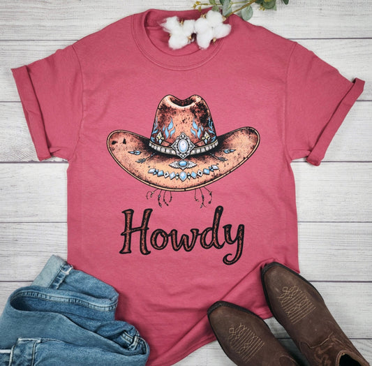 Zinnia Howdy Cowboy Hat Turquoise Tee
