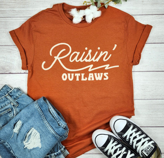 Burnt Orange Raisin’ Outlaws Tee