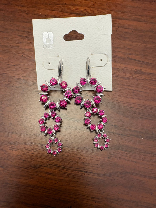 Pink Rhinestone Triple Dangle Earrings