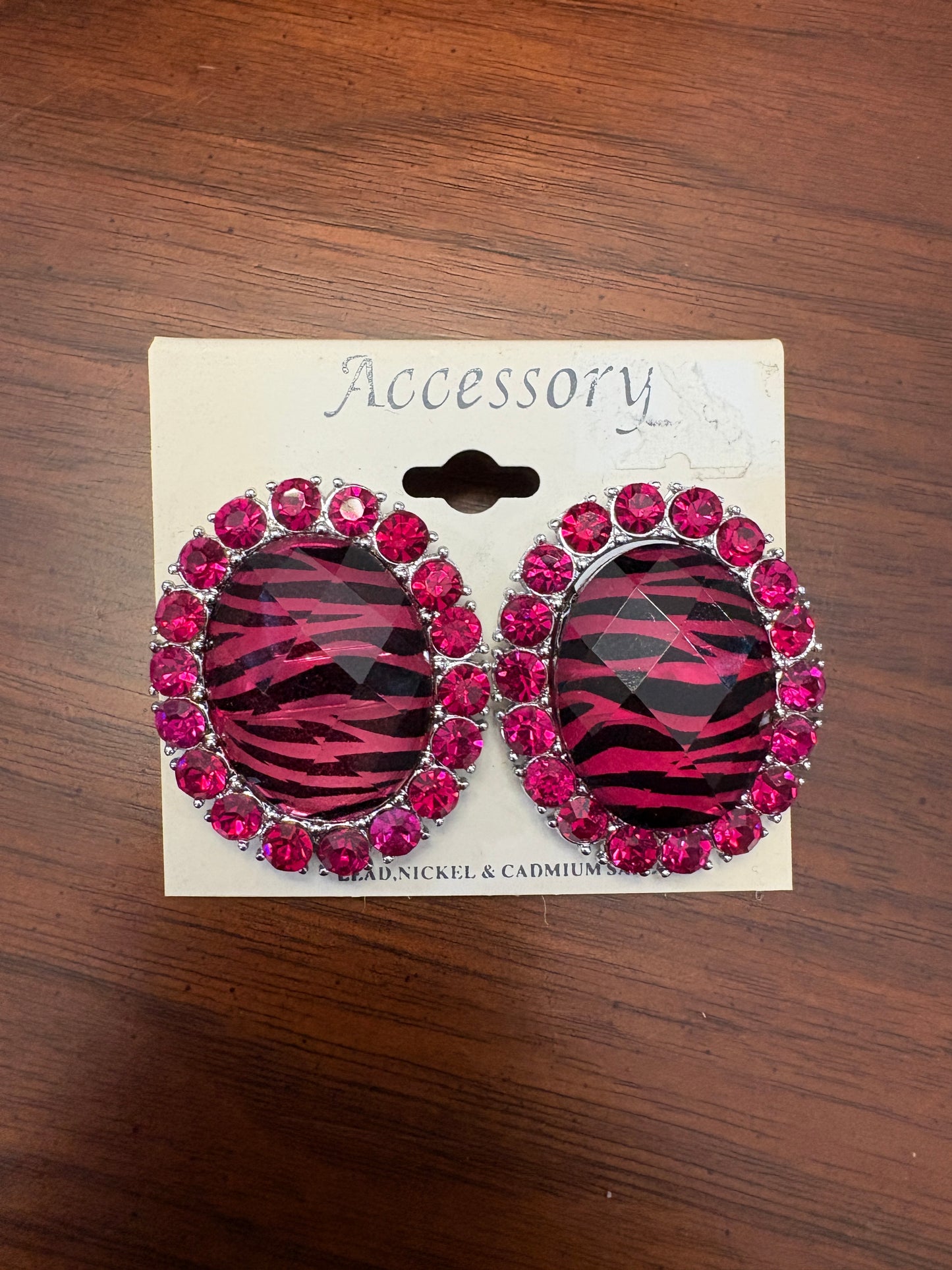 Pink Rhinestone with Leopard Earrings