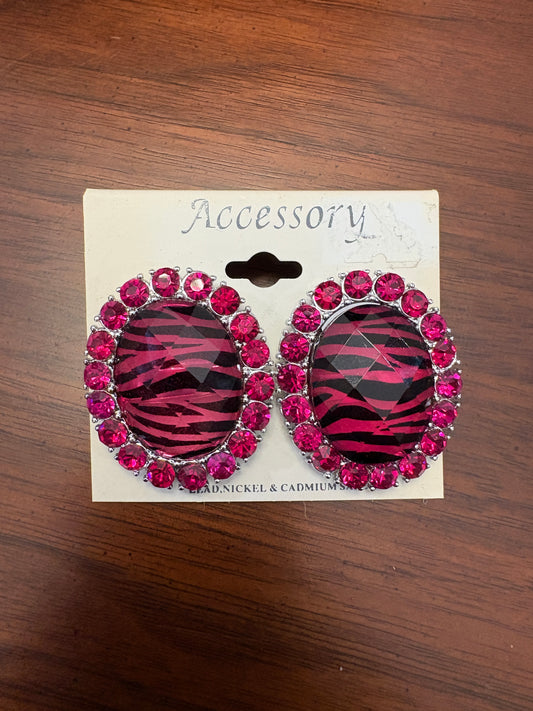 Pink Rhinestone with Leopard Earrings