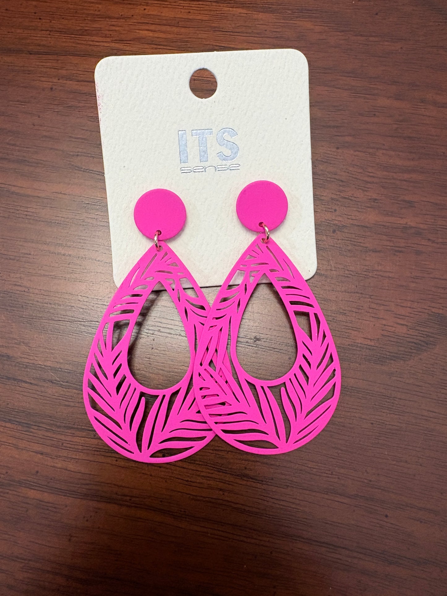 Pink Leaf Dangle Earrings