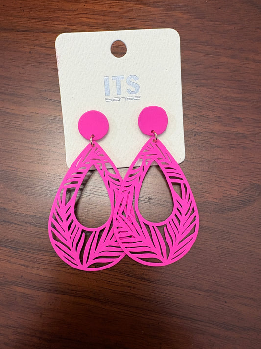 Pink Leaf Dangle Earrings