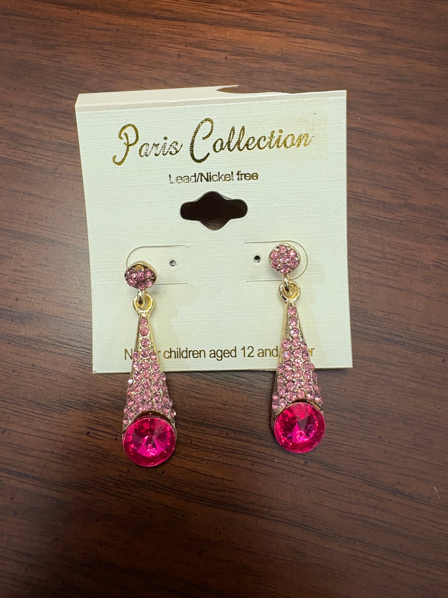 Pink Rhinestone Teardrop with Hot Pink Stone Earrings