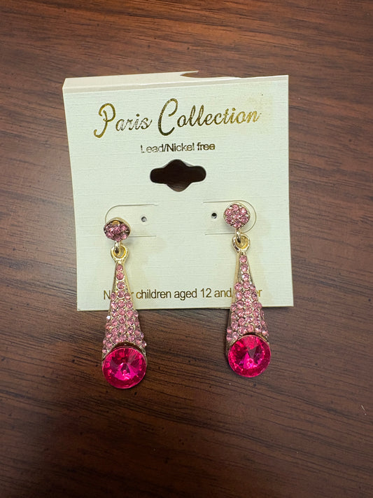 Pink Rhinestone Teardrop with Hot Pink Stone Earrings