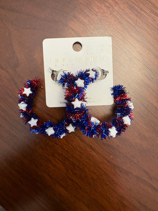 Red, White and Blue Tinsel Earrings