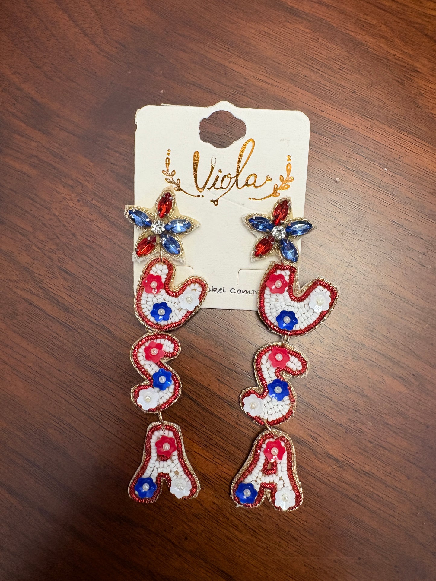 Red, White and Blue USA Dangle Earrings