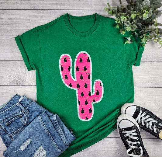 Emerald Green Tee with Watermelon Cactus