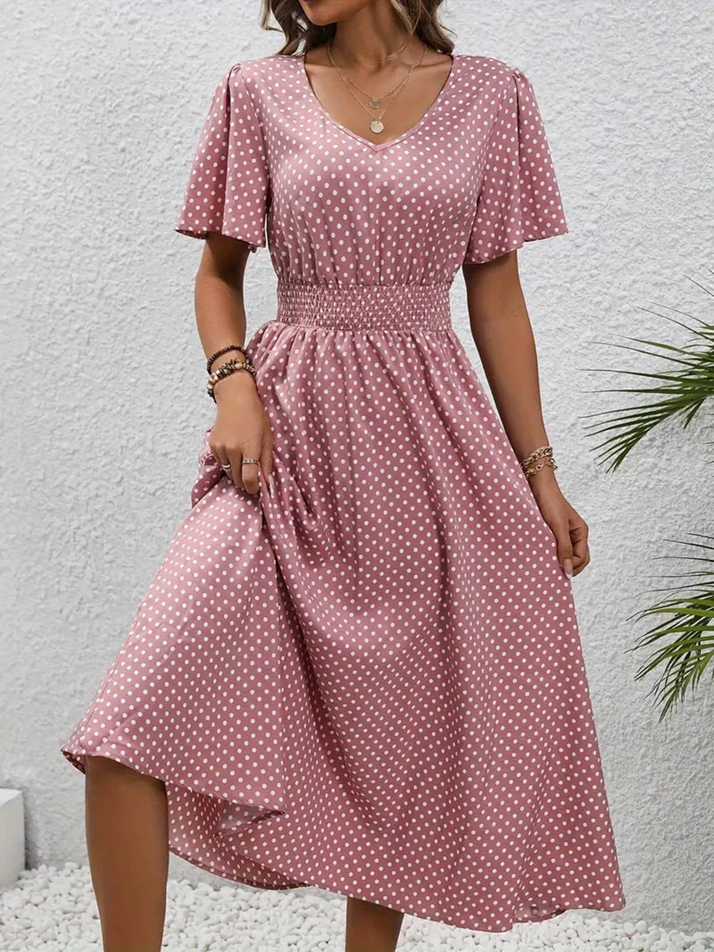 V-neck Polka Dot Pullover Casual Dress