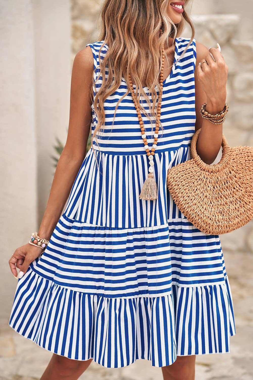 LDC Stripe U Neck Sleeveless Loose Fit Mini Dress