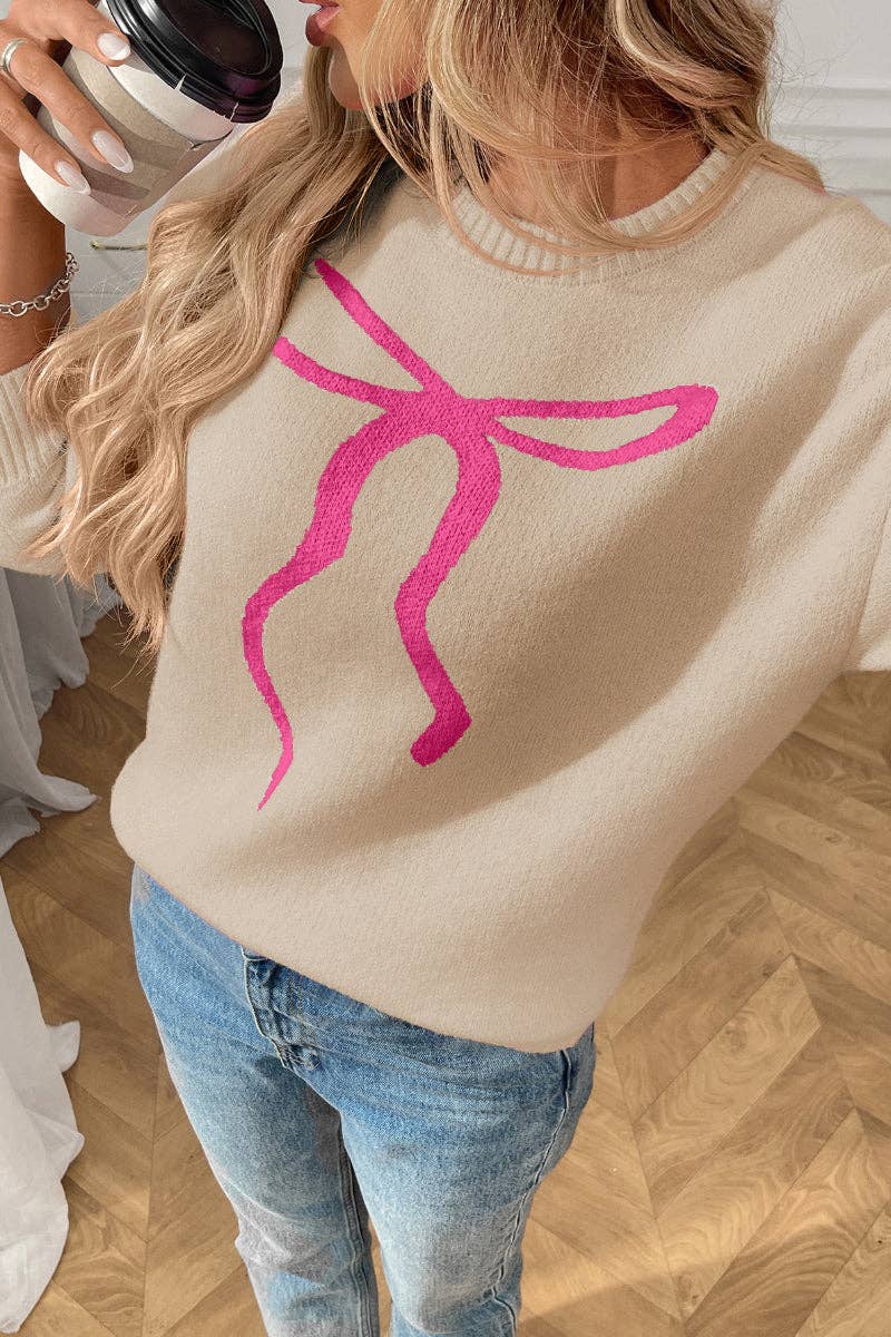 Bow Knit Sweater with Vintage Floral Design