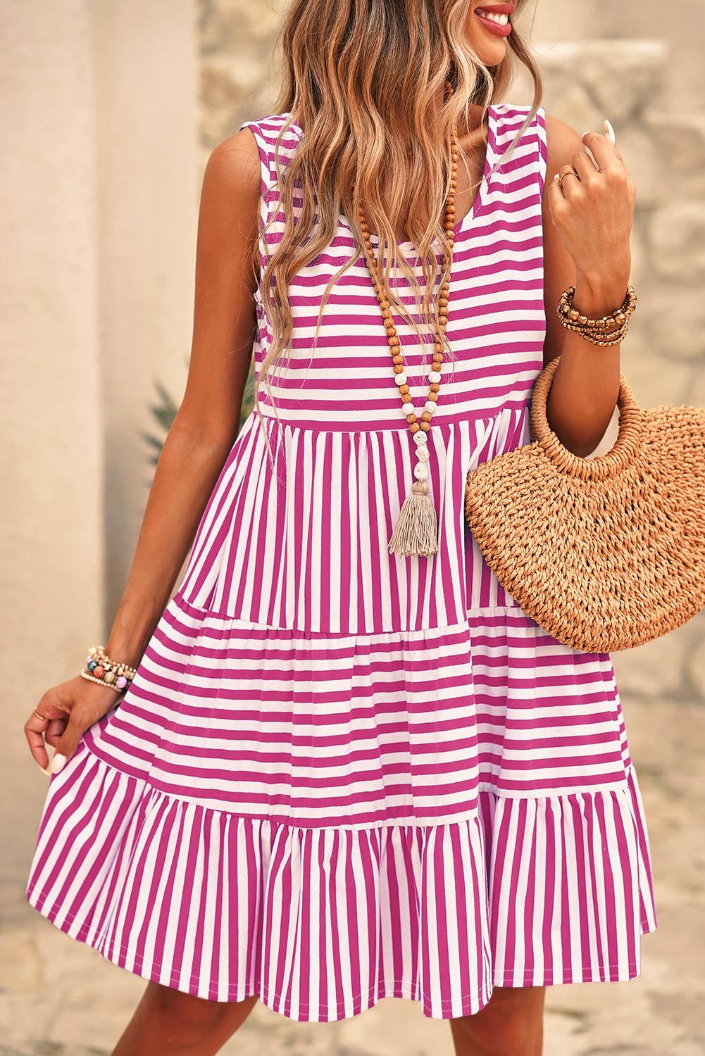 LDC Stripe U Neck Sleeveless Loose Fit Mini Dress