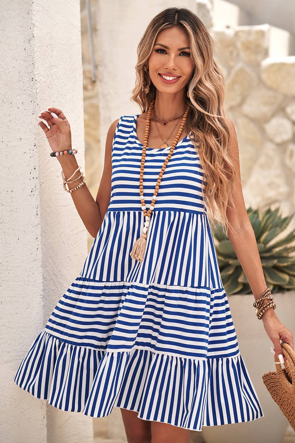 LDC Stripe U Neck Sleeveless Loose Fit Mini Dress