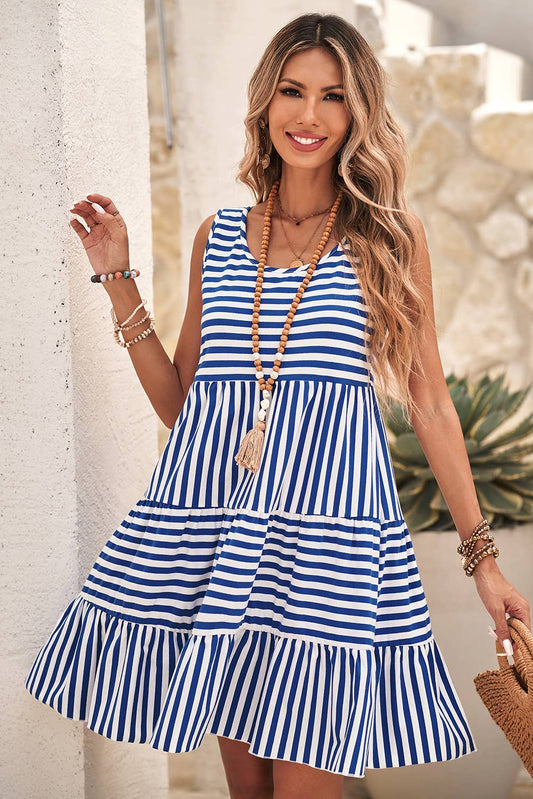 LDC Stripe U Neck Sleeveless Loose Fit Mini Dress