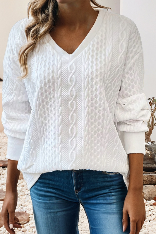 LDC Casual V-Neck Oversized Long-Sleeve Textured Sweatshirt