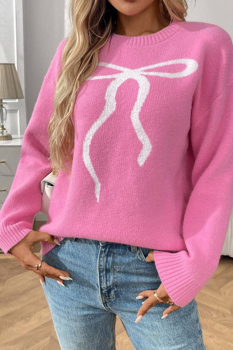 Bow Knit Sweater with Vintage Floral Design